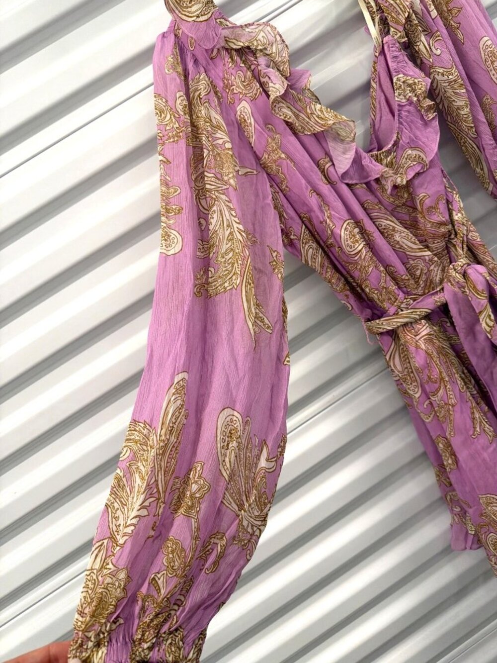 Hemant & Nandita Jiah Romper With Tie Up Belt Lilac Womens Size XS - Picture 10 of 14